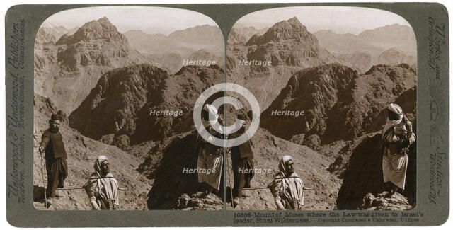 Mount of Moses, where the law was given to Israel's leader, the Sinai wilderness, 1900s.Artist: Underwood & Underwood