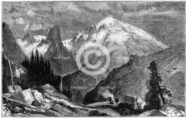 Mount Shasta, northern peak of the Sierra Nevada, California, USA, c1870. Artist: Unknown