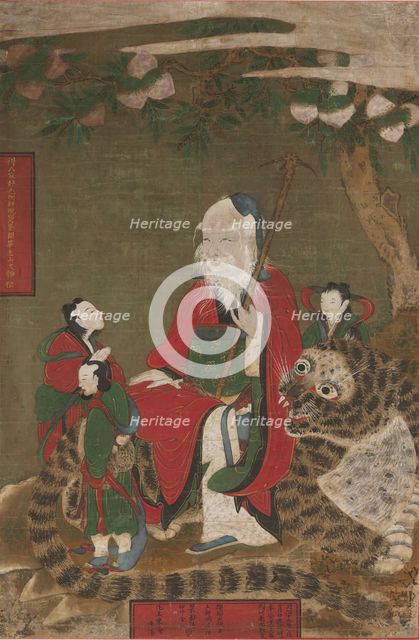 Mountain God with Tiger and Attendants, 1874. Creator: Unknown.