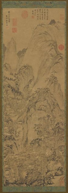 Mountain gorge: houses and a stream in the valley, 14th-15th century. Creator: Unknown