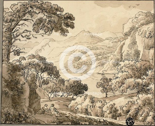 Mountain Lake with Two Figures, n.d. Creator: Carl August Lebschee.