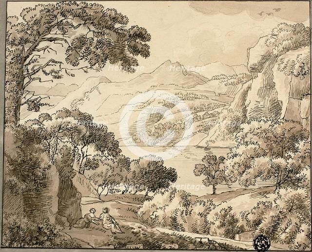 Mountain Lake with Two Figures, n.d. Creator: Carl August Lebschee.