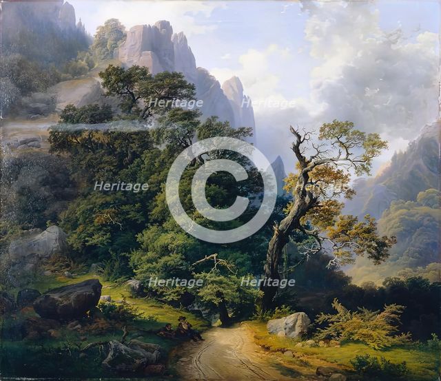 Mountain landscape, 1852. Creator: Josef Holzer.