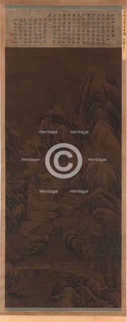 Mountain landscape; a gorge, farm-buildings, a bridge..., Ming or Qing dynasty, 17th century. Creator: Unknown.