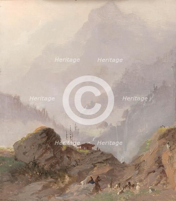 Mountain Landscape in Tirol with Chamois, c.1858. Creator: Johannes Tavenraat.