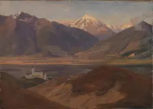 Mountain Landscape in Venosta with the Castle Coira and the Mountain Ortles, 1829-1831. Creator: Jorgen Sonne