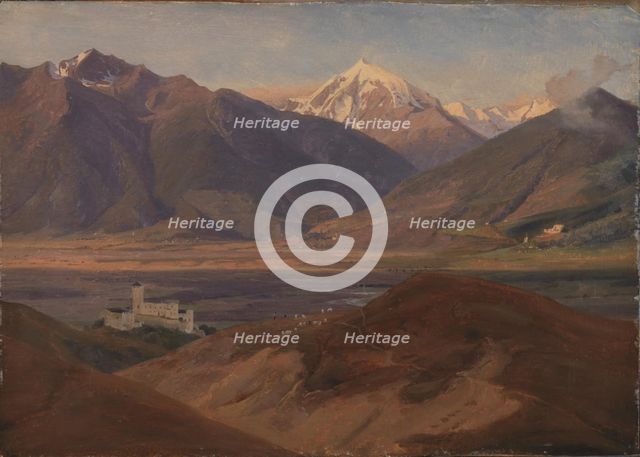Mountain Landscape in Venosta with the Castle Coira and the Mountain Ortles, 1829-1831. Creator: Jorgen Sonne.