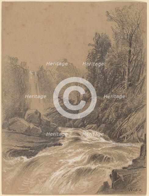 Mountain Landscape, Stream and Waterfall, 1860. Creator: William Hart.