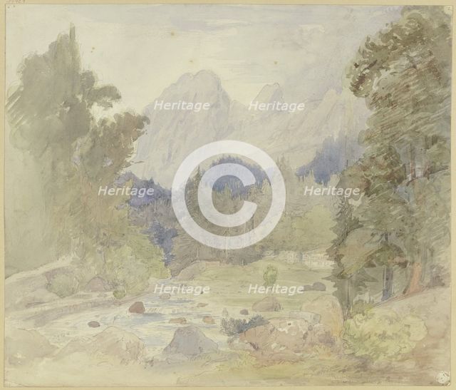 Mountain landscape, stream near Berchtesgaden, mid-late 19th century. Creator: Johann Balthasar Bauer.