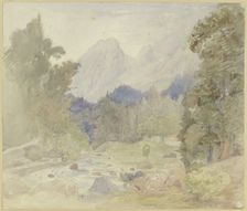 Mountain landscape, stream near Berchtesgaden, mid-late 19th century. Creator: Johann Balthasar Bauer