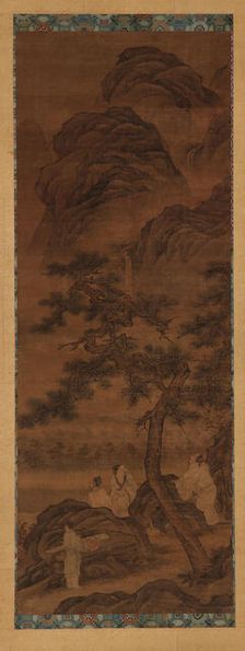 Mountain landscape: three poets and an attendant under a pine tree, Ming dynasty, 16th century. Creator: Unknown