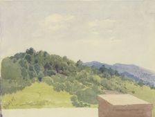 Mountain landscape, viewed from a castle complex, 1847. Creator: Carl Theodor Reiffenstein