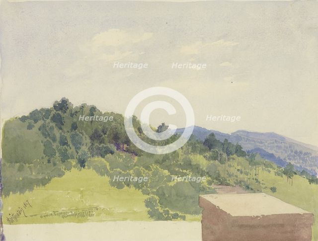 Mountain landscape, viewed from a castle complex, 1847. Creator: Carl Theodor Reiffenstein.