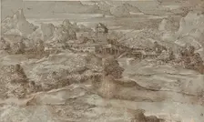 Mountain landscape with a village and a castle