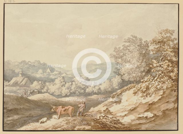 Mountain landscape with a village in the middle ground, 18th century. Creator: Karl Kuntz.