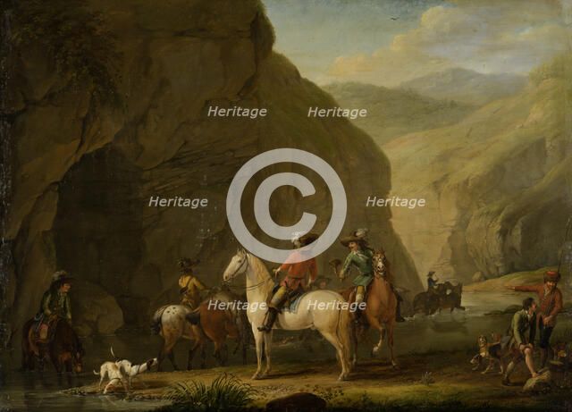 Mountain Landscape with a Hunting Party, 1787. Creator: Johann Georg Pforr.