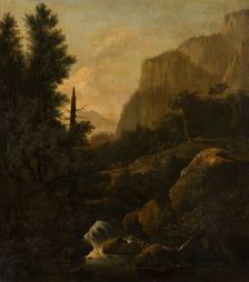 Mountain Landscape with Deer Hunt at a Waterfall, c1668-1669. Creator: Frederik de Moucheron