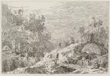 Mountain Landscape with Five Bridges [lower right], c. 1735/1746. Creator: Canaletto
