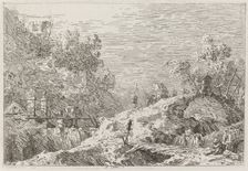 Mountain Landscape with Five Bridges [lower right], c. 1735/1746. Creator: Canaletto
