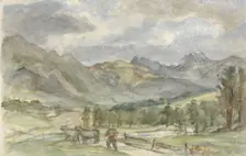 Mountain landscape with herdsman and two cows, 1834-1911. Creator: Jozef Israels