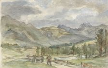 Mountain landscape with herdsman and two cows, 1834-1911. Creator: Jozef Israels