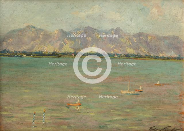 Mountain landscape with lake, after 1900. Creator: Ferdinand Katona.