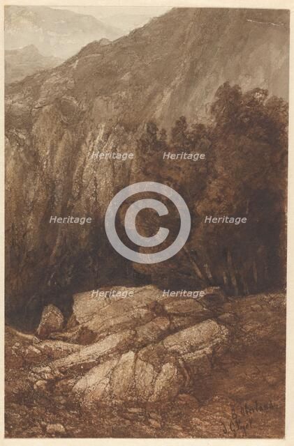 Mountain landscape with rocks and trees in Berner Oberland, 1838-1915. Creator: Johannes Gysbert Vogel.