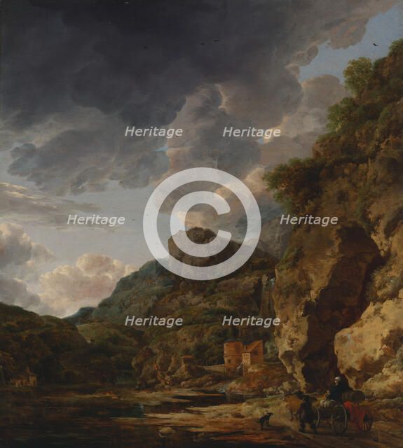 Mountain Landscape with River and Wagon, third quarter of the 17th century.  Creators: Unknown, Herman Naiwincx, Willem Schellinks.