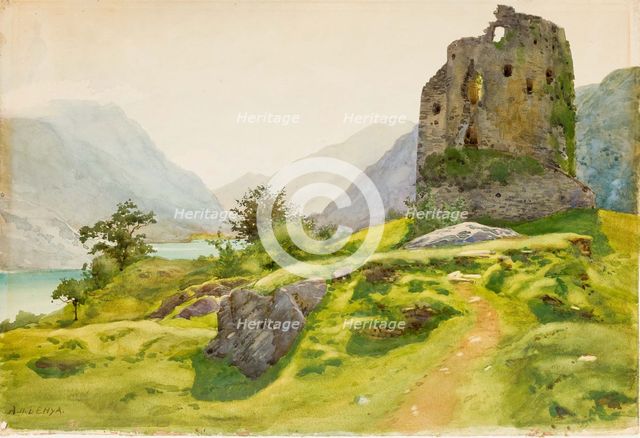 Mountain Landscape with Ruin. Artist: Benois, Albert Nikolayevich (1852-1936)