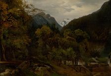 Mountain landscape with wooden huts, c1860. Creator: Alexander Brodszky