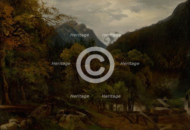 Mountain landscape with wooden huts, c1860. Creator: Alexander Brodszky.