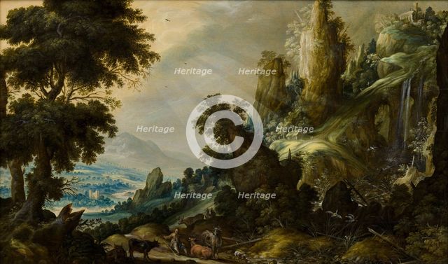 Mountain Landscape with Waterfall, 1605-1609. Artist: Keuninck, Kerstiaen, de (ca.1560-1633)