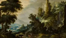 Mountain Landscape with Waterfall, 1605-1609. Artist: Keuninck, Kerstiaen, de (ca.1560-1633)
