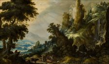 Mountain Landscape with Waterfall, 1605-1609. Artist: Keuninck, Kerstiaen, de (ca.1560-1633)