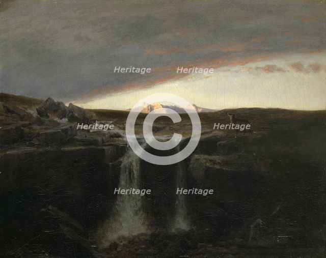 Mountain Landscape with Waterfall, 1849. Creator: Arnold Bocklin.