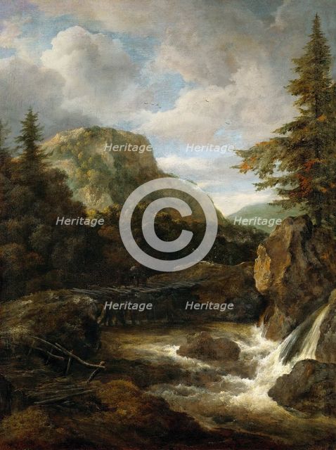 Mountain Landscape with Waterfall.