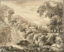 Mountain Landscape with Waterfall and Figures, n.d. Creator: Carl August Lebschee