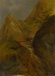 Mountain landscape with waterfall, c1860. Creator: Jozef Bozetech Klemens