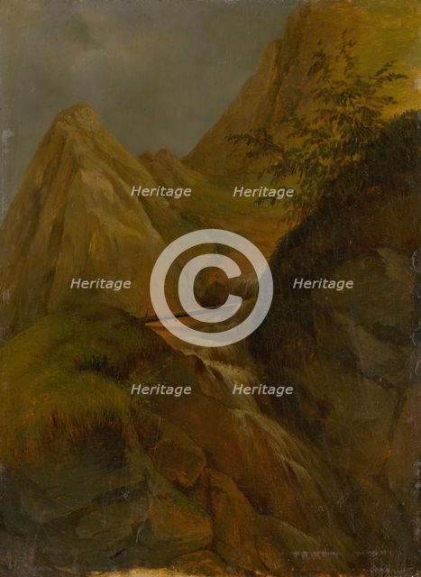 Mountain landscape with waterfall, c1860. Creator: Jozef Bozetech Klemens.