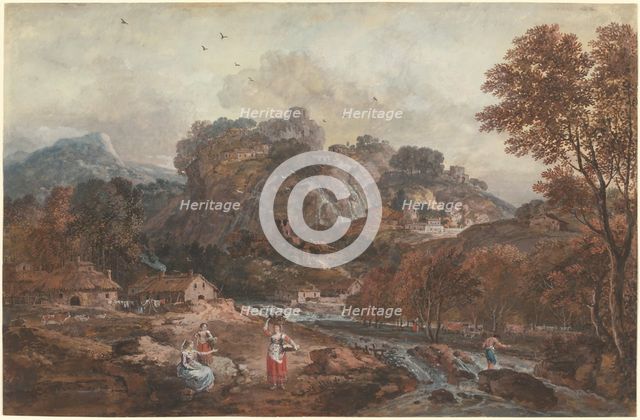 Mountain Landscape with Washerwomen and a Fisherman, 1762/1765. Creator: Francesco Zuccarelli.