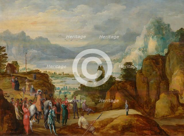 Mountain landscape with the shot of William Tell. Creator: Momper, Joos de, the Younger (1564-1635).