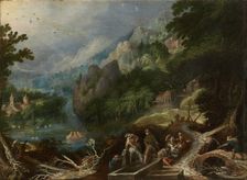 Mountain Landscape with Travelers at a Well, c1610-1620. Creator: Frederik van Valckenborch