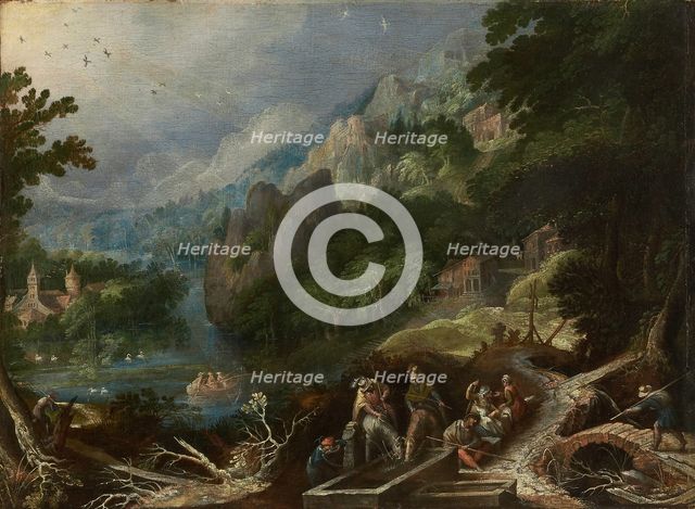 Mountain Landscape with Travelers at a Well, c1610-1620. Creator: Frederik van Valckenborch.