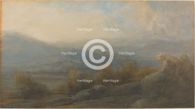 Mountain Landscape with two Figures at the Right, 1905. Creator: Alphonse Legros.