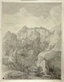 Mountain Landscape with Two Figures in Foreground, n.d. Creator: Unknown