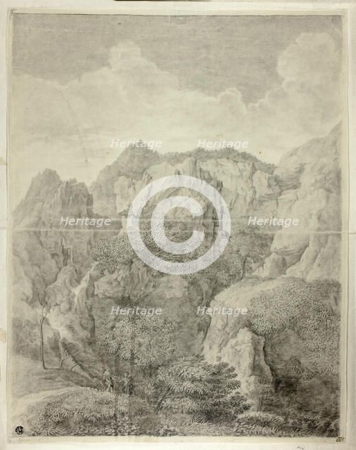 Mountain Landscape with Two Figures in Foreground, n.d. Creator: Unknown.