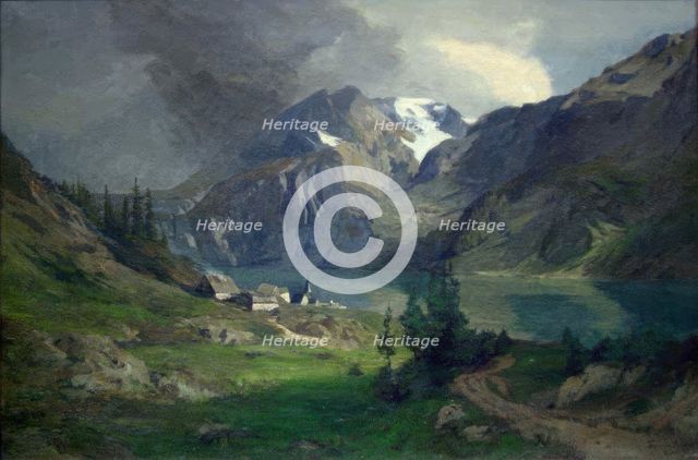 Mountain landscape with Village, 1873. Creator: Thorben Viking Bille.