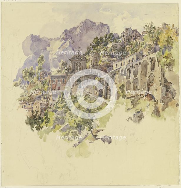 Mountain monastery with large terraces and staircases, c1841-1847. Creator: Johann Nepomuk Rauch.