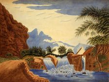 Mountain Scene and Waterwheel, ca. 1820-1870. Creator: Unknown