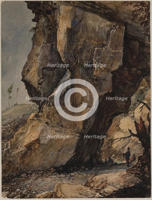 Mountain Scene with Crag and Soldiers, c1849. Creator: George Loring Brown.